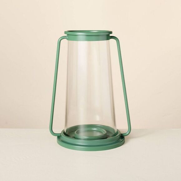 Hearth & Hand with Magnolia Other - 12"x6" Pillar Glass & Metal Hurricane Candle Lante Green